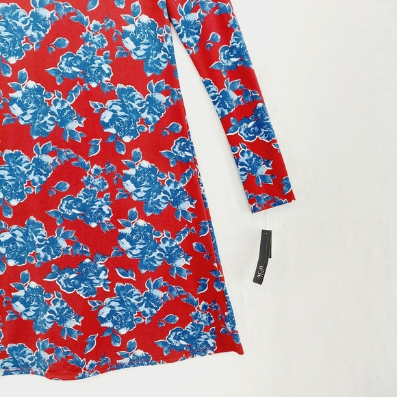 New AGB Crewneck Long Sleeve Red /Blue Floral Swing Dress P4252 - Picture 3 of 9